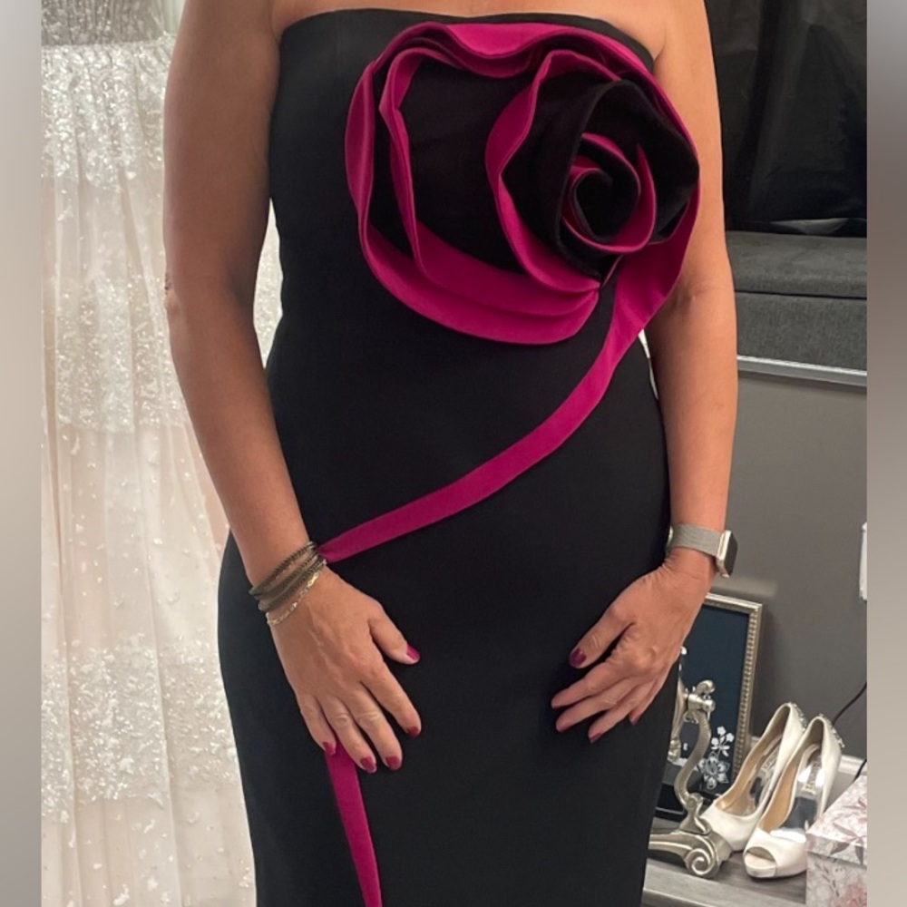 Gia Franco Black Gown with Fuchsia Rosette